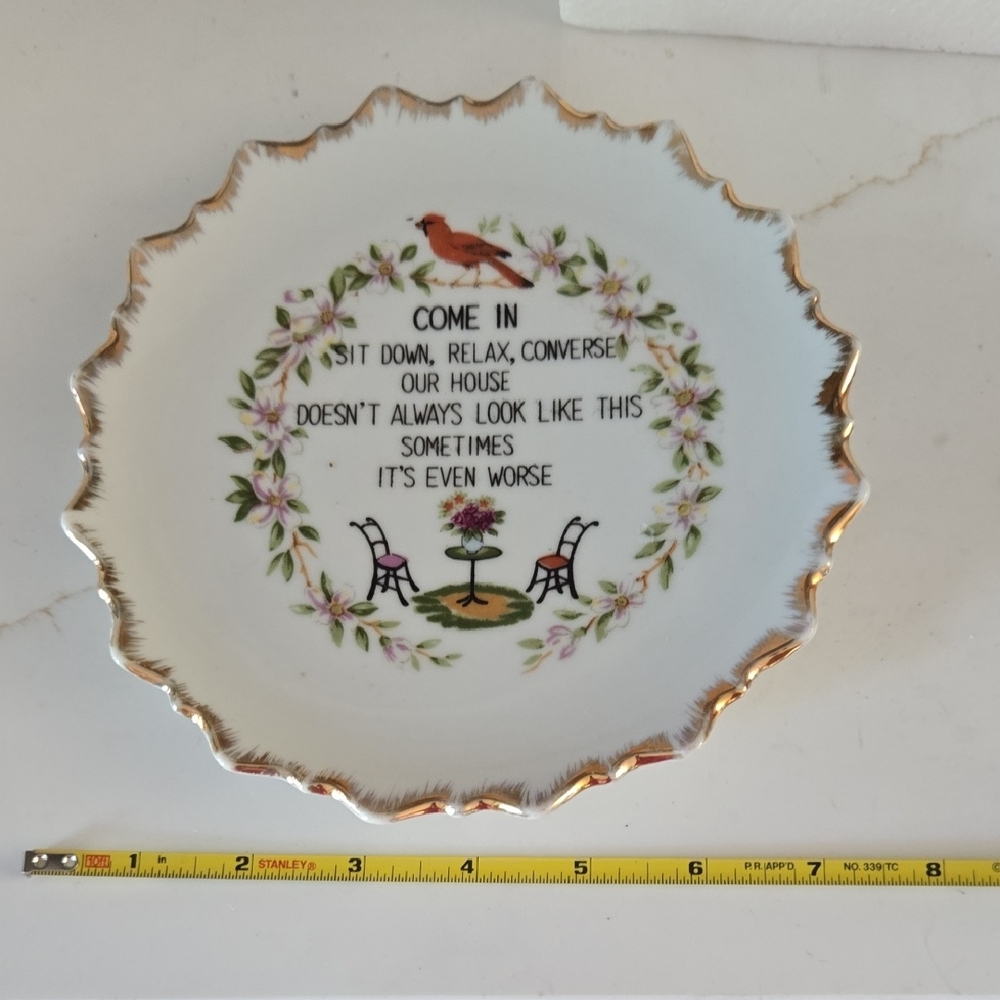 Source Unknown Decorative Plate with Gold and Green Accents